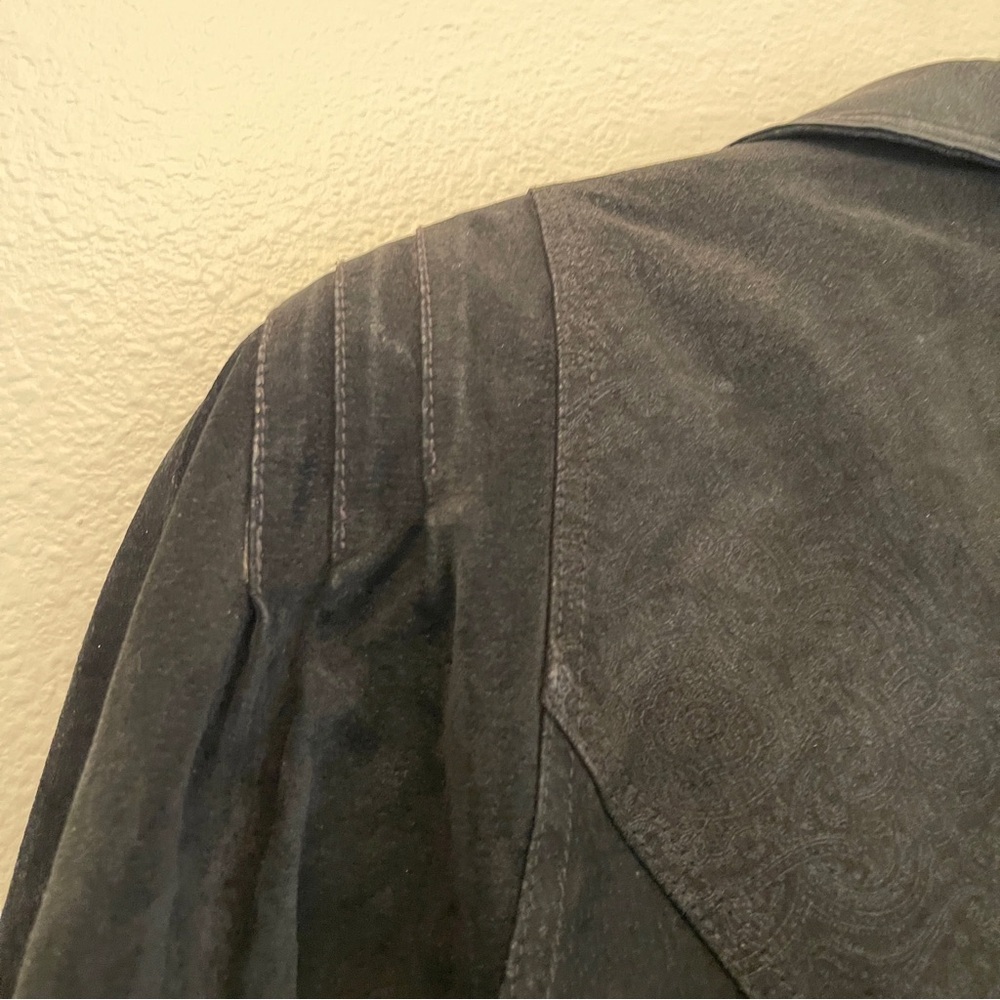 Otello Pelle Cropped Leather Jacket Black Paisley Vintage Moto Style Y2K 90s - Picture 6 of 15